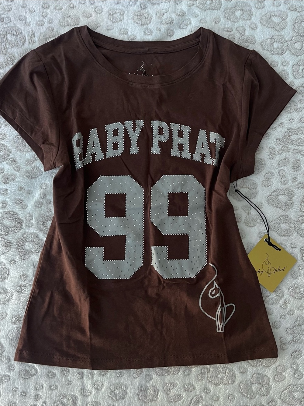 Baby Phat Brown Short-Sleeve '99' Graphic Tee with Rhinestone Detail